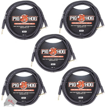 Pig Hog Tour Grade 10ft Instrument Cable 1/4 Inch to 1/4 Inch Right Angle to Straight Connectors - PH10R - 5 Units