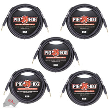 Pig Hog Tour Grade 6 ft Instrument Cable 1/4 Inch to 1/4 Inch Straight Connectors - PH6R - 5 Units