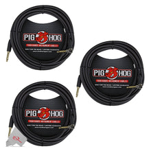 Pig Hog Black Woven Tour Grade Instrument Cable 1/4" to 1/4" Right Angle 20ft PCH20BKR - 3 Units