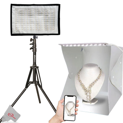 Vivitar Fabric 140 LED Light Panel Compact Mat upto 3000LM for Studio Lighting Mini Studio Bundle with Lightbox and Stand