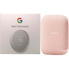 Google Nest Smart Programmable Wifi Thermostat Snow with Google Nest Audio Smart Speaker Sand