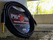 Pig Hog Black Woven Tour Grade Instrument Cable 1/4" to 1/4" Right Angle 20ft PCH20BKR