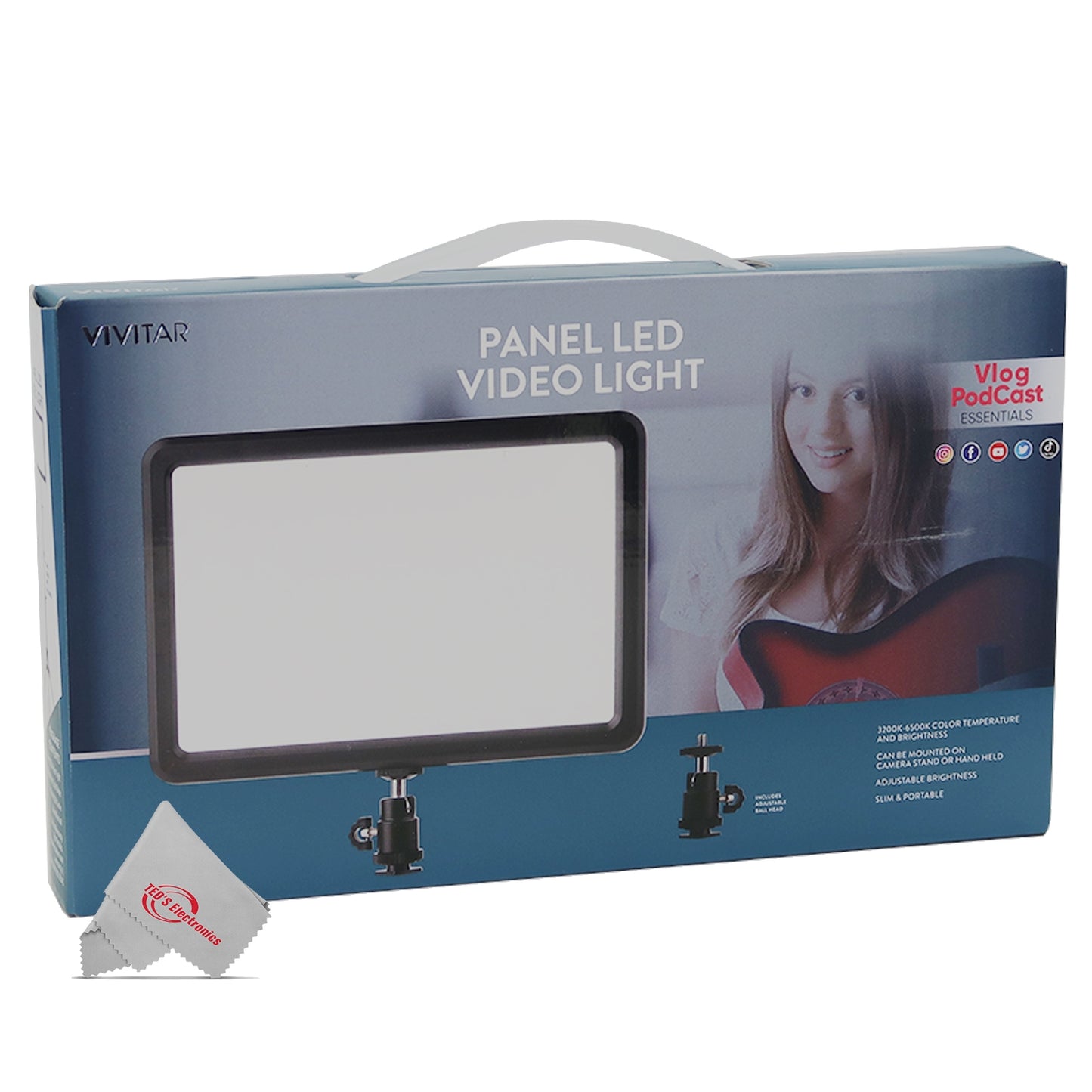 Vivitar 104 LED Acrylic Plate Video Light Panel Adjustable Color and Brightness with 71" Adjustable Light Stand