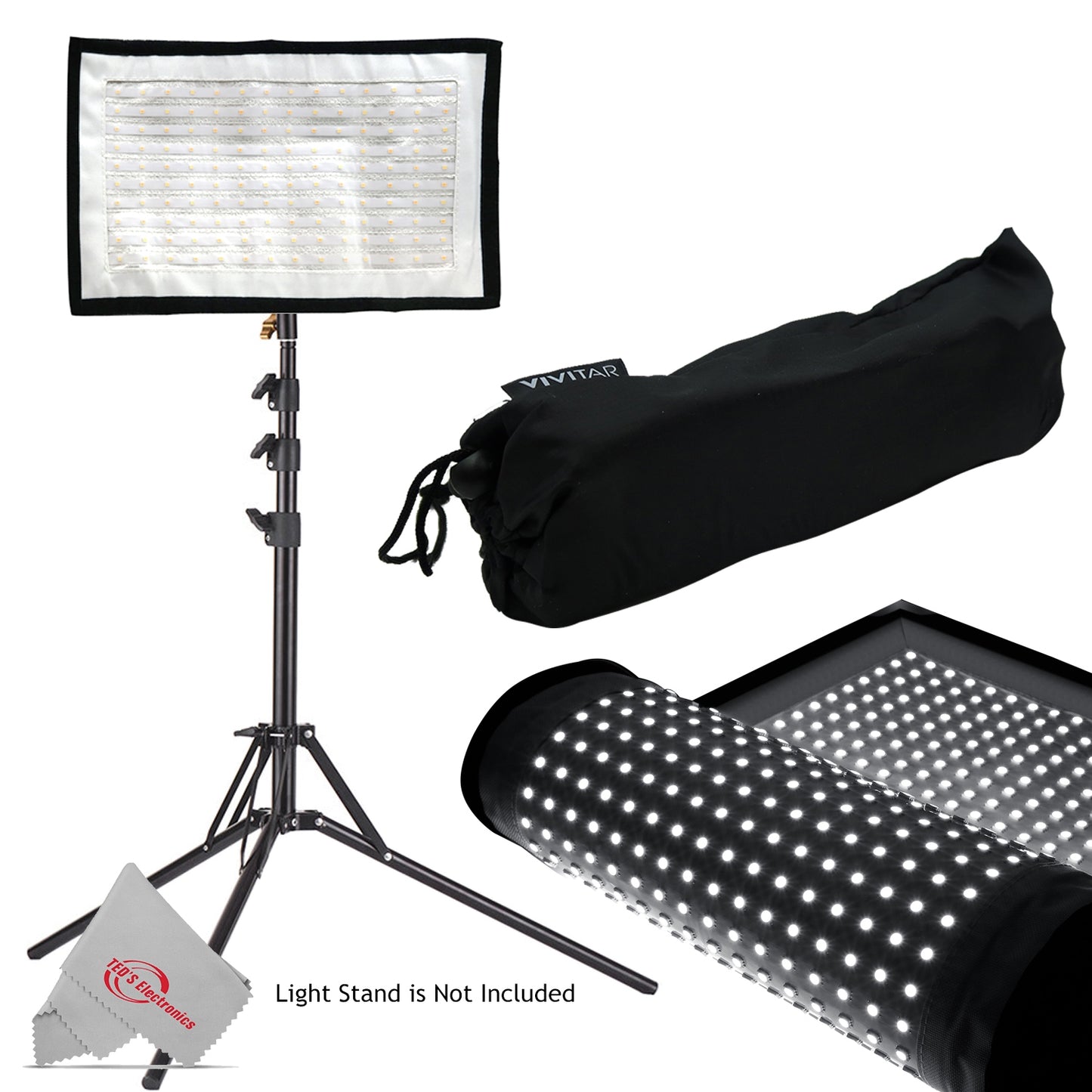 Vivitar Fabric 140 LED Light Panel Compact Mat upto 3000LM for Studio Lighting  with 71" Adjustable Light Stand