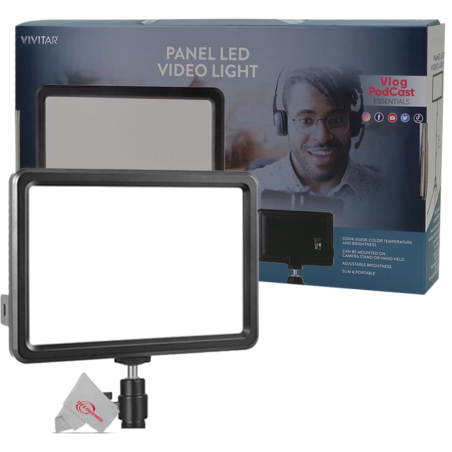 Vivitar 104 LED Acrylic Plate Video Light Panel Adjustable Color and Brightness with 71" Adjustable Light Stand