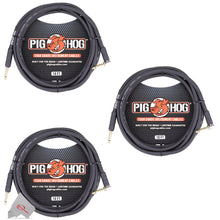 Pig Hog Tour Grade 10ft Instrument Cable 1/4 Inch to 1/4 Inch Right Angle to Straight Connectors - PH10R - 3 Units